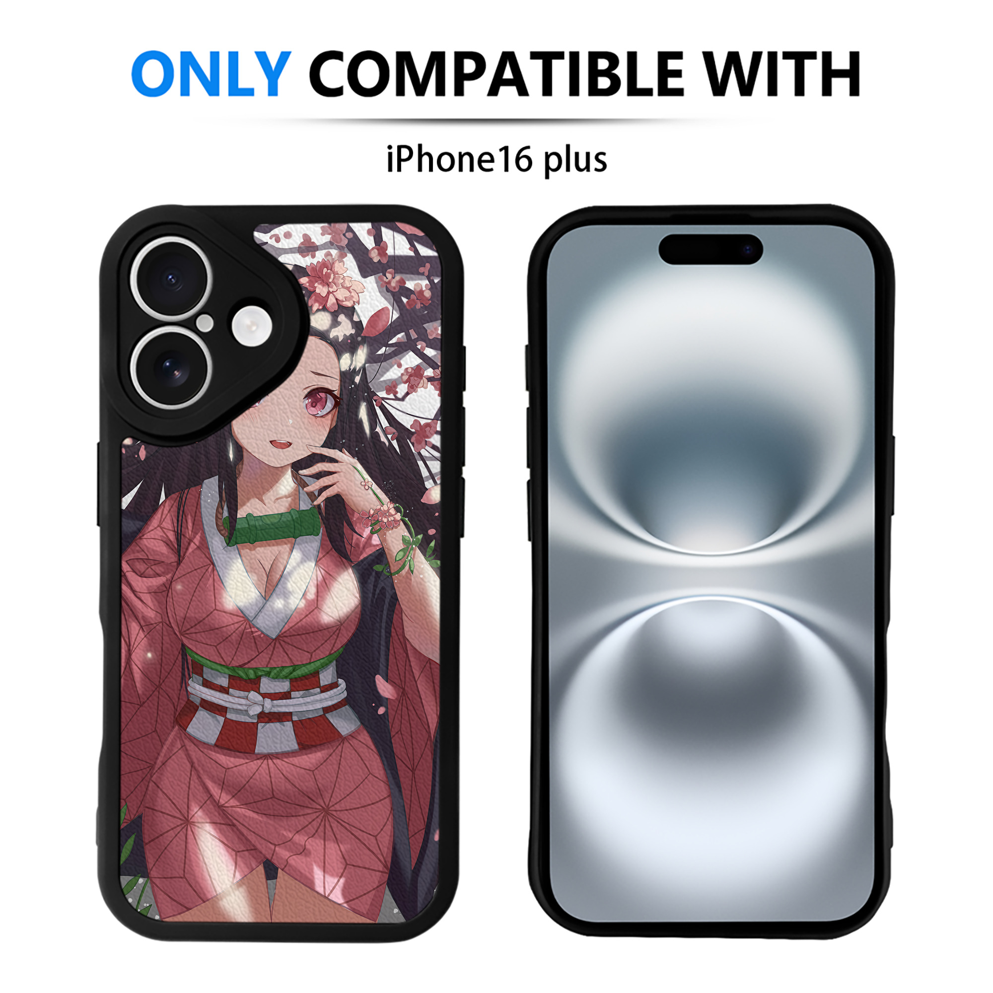 （画像用） 鬼滅の刃（きめつのやいば）竈門 禰󠄀豆子／かまど ねずこ Kamado Nezuko 【iPhone 16シリーズ対応】シリコンスマホケース（レザー調） 材質：シリコン